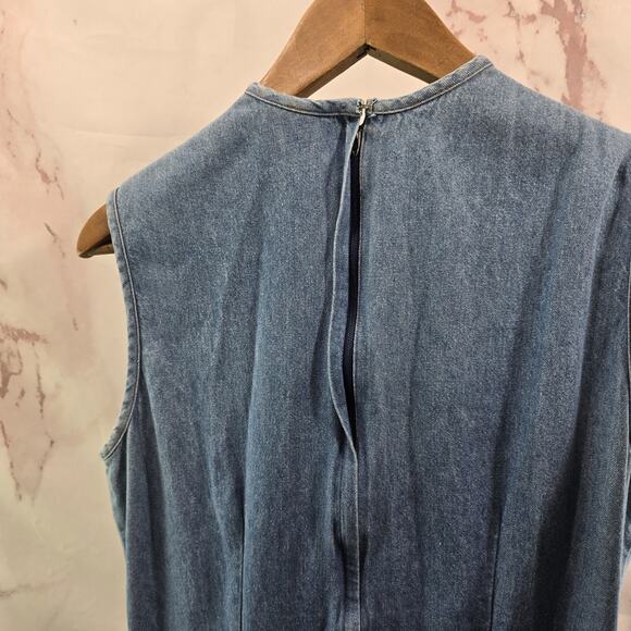 Vintage Denim Dress Womens Medium 90s Maxi Midi Chambray Jean Tank Modest Neiman - Picture 5 of 9
